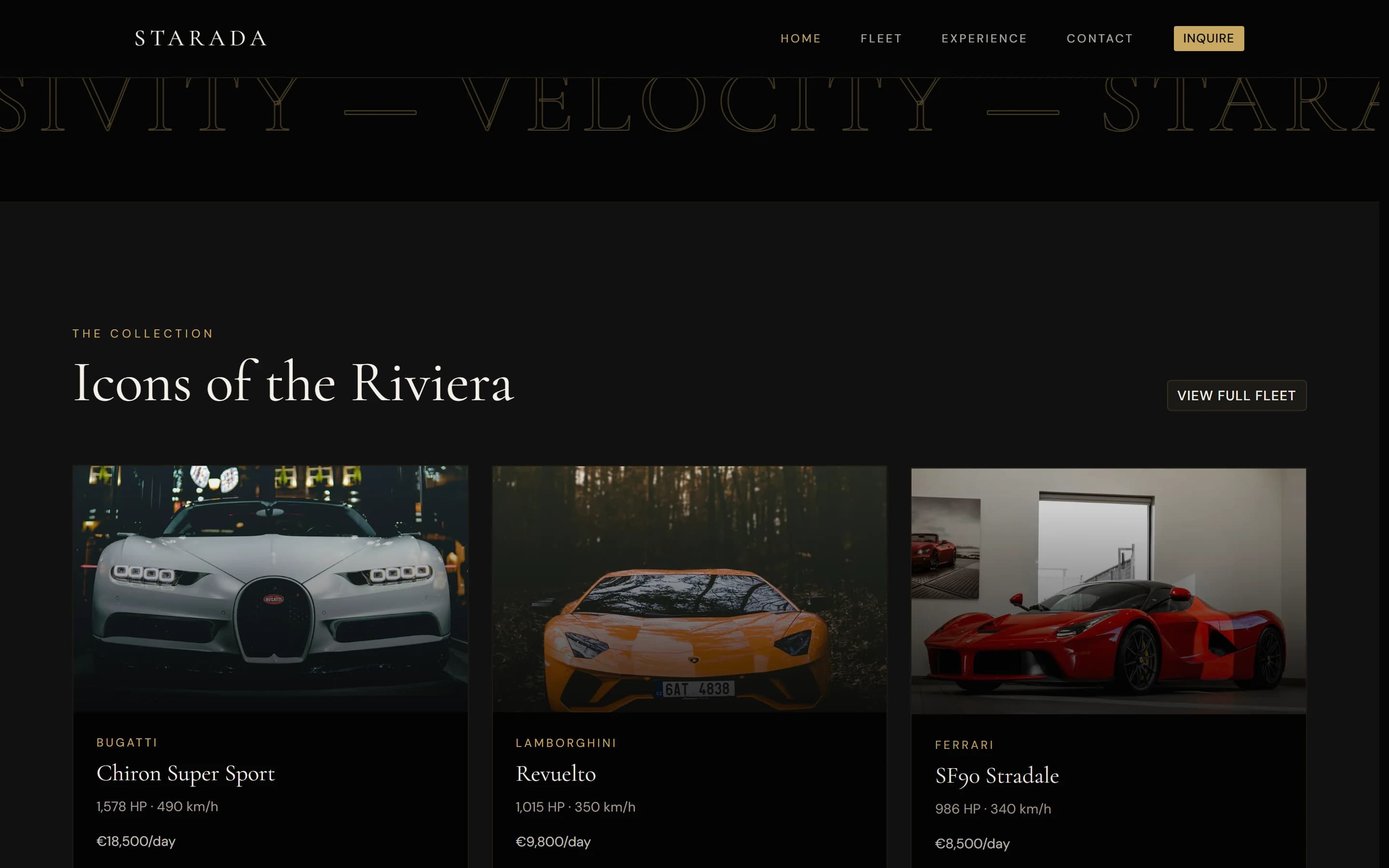 Brand ritual and experience pages with restrained luxury layout